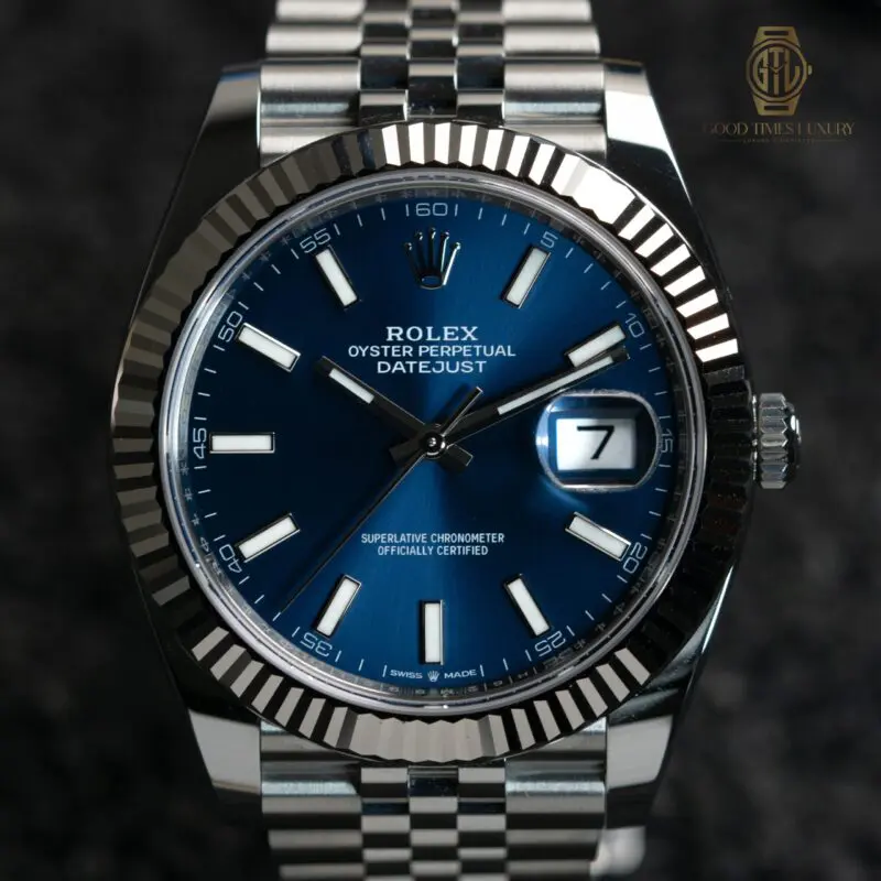 Rolex Datejust 41mm Blue Dial Fluted WG Bezel Jubilee Bracelet