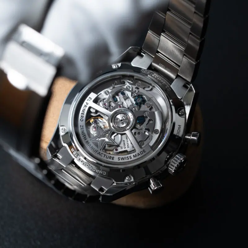 Zenith watch caseback showing movement and engraved details
