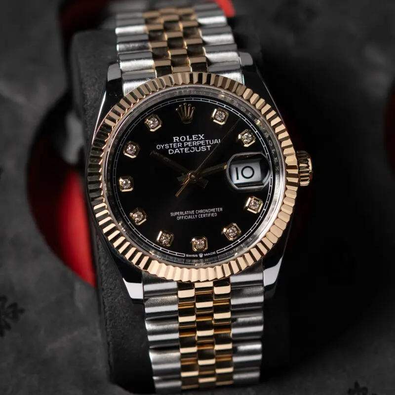 Rolex Datejust 36mm Two Tone Black Diamond Dial Jubilee Bracelet Reference 126233