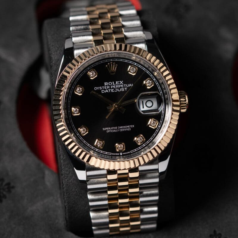 Rolex Datejust 36mm Two Tone Black Diamond Dial Jubilee Bracelet Reference 126233